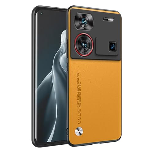 HONLEN Funda para Nubia Z60 Ultra/Leading Version/Photographer Edition (6.8' Inches) Carcasa de Negocios Respaldo de Cuero Amarillo