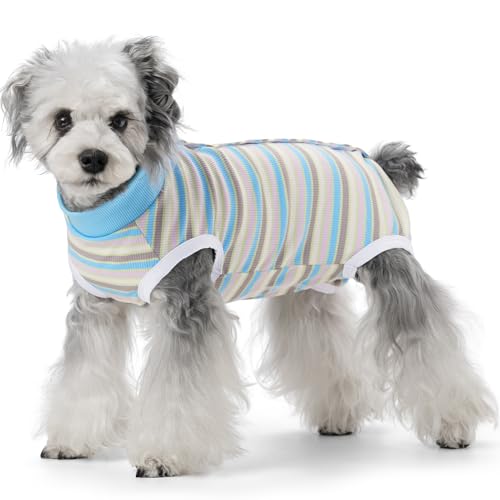 Image of Dog Surgery Recovery Suits, Sleeveless Dog Recovery Suit Female, E-Collar & Cone Alternative Surgical Suit for Small and Medium Dogs After Surgery, Striped Dog Onesie Pajamas