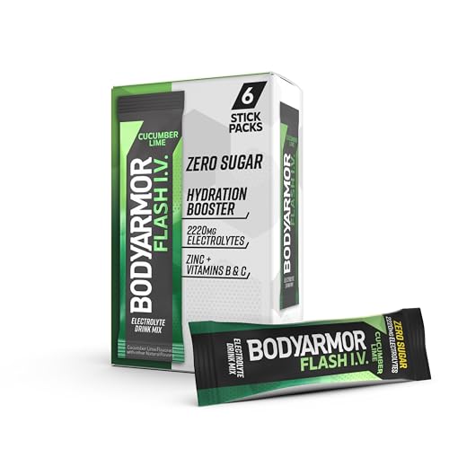 BODYARMOR Flash IV Electrolyte Packets, Cucumber Lime - Zero Sugar Drink Mix, Single Serve Packs, Coconut Water Powder (6 Count)