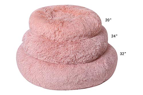 BinetGo Donut Dog Bed Cat Bed Calming Anxiety ,Pet Fluffy Bed Donut Cuddler Bed for Small Medium Dog and Cat, Joint-Relief and Improved Sleep – Machine Washable, Waterproof Bottom (Large, Beige)