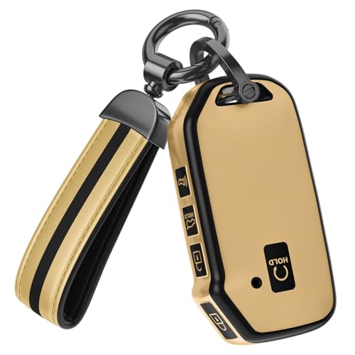 Image of for Kia Key Fob Cover Accessories,Matte TPU Material, with a Cute Leather Keychain,for Telluride,Carnival,K5 gt line，K5，Forte，K4，Sorento, Sportage and Other Models. (Champagne Gold, Model-2)