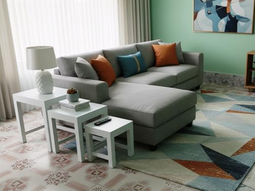 Image of Wooden Sheesham Wood Nesting Table Set of 3 Stools for Living Room | Side Table for Home & Kitchen | White Finish