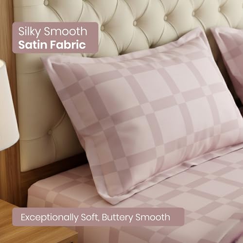 Image of Mush Satin Bedsheet King Size with 2 Pillow Case | 400 TC Bedsheets for King Size Bed | Cooling, Soft & Breathable Satin Bed Sheet, Premium Bedsheets Kingsize (Lavender, Jacquard Collection)