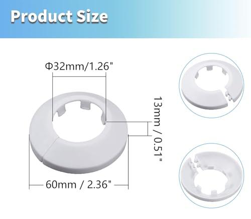 MROMax 32mm Pipe Cover, Water Pipe Flange Decoration for Radiator & Wall, White, 4Pcs - Image 3