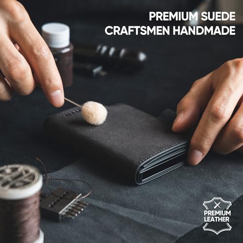 VULKIT Men's Wallet Premium Suede Minimalist Pop Up Card Holder RFID Blocking Magnetic Closure Leather Wallet with ID Window for Cash & Credit Cards Up To 11 Cards3