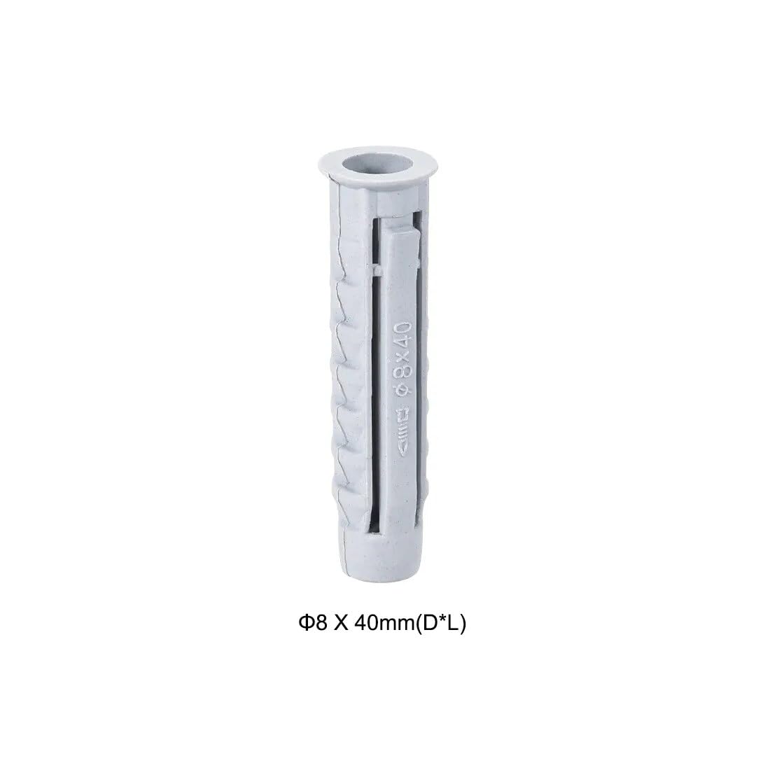 Tacos， 100 Piezas de Tubo de expansión de plástico de 8 mm x 40 mm for Columna de hormigón, Anclaje de Pared, Color Gris, Buena Elasticidad