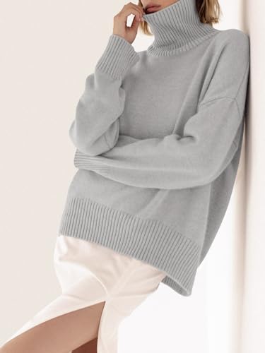 Image of YKR Women's Turtleneck Sweater Chunky Long Sleeve Knitted Pullover High Low Hem Trendy 2025 Fall Winter Basic Jumper Top
