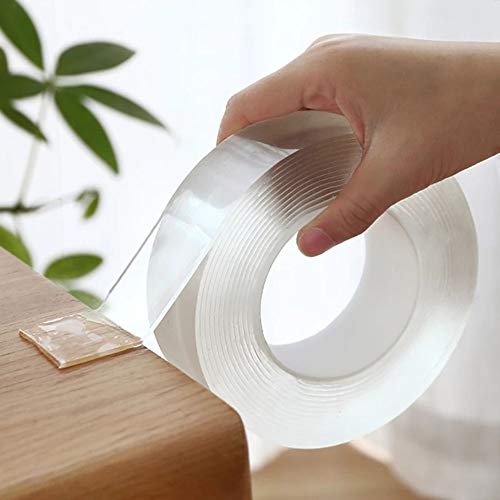 Clear Double Sided Wall Tape Picture Hanging Tape Multipurpose Mounting Tape Heavy Duty Removable Gel Grip Tape Adhesive Washable Traceless Sticky Tape for Rug Carpet Photo Poster Anti Slip 16.4ft/5M
