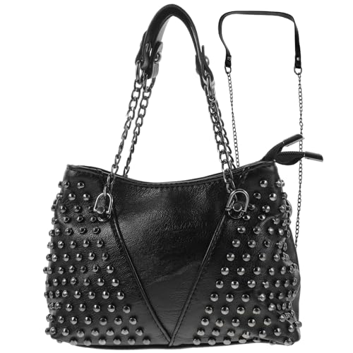 Sac bandoulière femme avec chaîne rivetée et grand volume noir