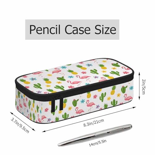 Image of Flamingo Pencil Bag Tropical Bird Cactus Pineapple Flower Summer Big Capacity Pencil Case Pencil Pouch Pen Bag School Students Boy Girl