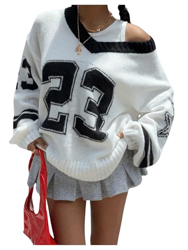 Image of BEAUDRM Women's Y2K Sweater Oversized Sweaters Long Sleeve V Neck Pullover Jumper Knit Top