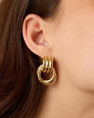 PAVOI 14K Gold Plated Chunky Dangle Door Knocker Earrings for Women | Trendy Geometric Drop Statement Earrings | Jewelry Gifts2