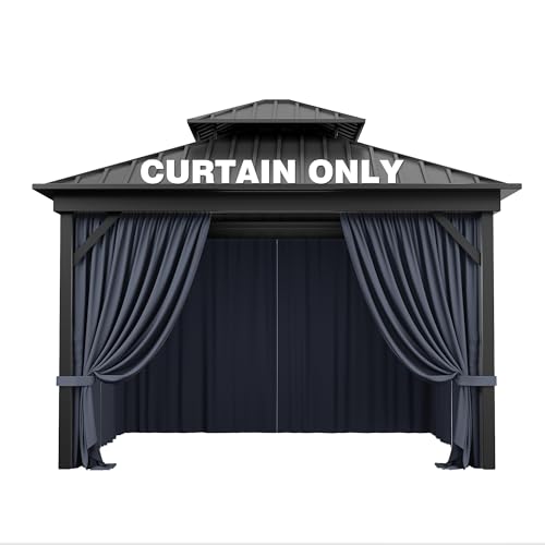 Pakunoda Outdoor Gazebo Curtain Replacement Universal 4-Panel Sidewalls 10' X 10',Outdoor Patio Waterproof Privacy Curtain with Double Zipper for Patio, Canopy, Garden, and Backyard (Curtain Only)