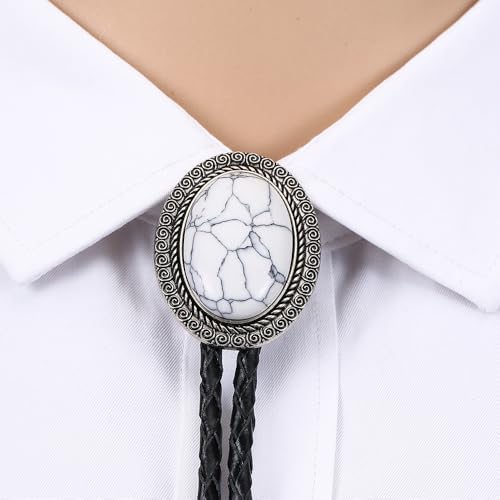 Image of AZORA Western Cowboy Bolo Tie Men Leather Necktie Leather Cord Turquoise Stone Bolo Ties for Men Women