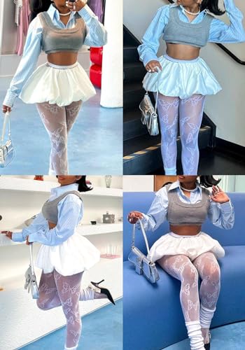 Women's Bubble Mini Skirts High Waist Y2K Ruffle Hem A-Line Pleated Balloon Puffy Skirt4