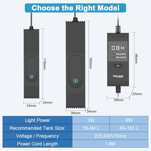 Harune Internal Fish Tank UV Sterilizer Light 6W with Timer, Fully Submersible Aquarium Water Clarifier for Fish Tanks 49–161 L, Improves Water Clarity - Image 7