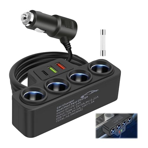 YUFFQOPC 120W Car Cigarette Lighter Multi Socket 7 In 1 Car Cigarette Lighter Adapter With 4 Sockets & 3 USB Ports (QC 3.0/PD 3.1/USB 3.1) 12V/24V for Car Devices Phones Laptop iPad