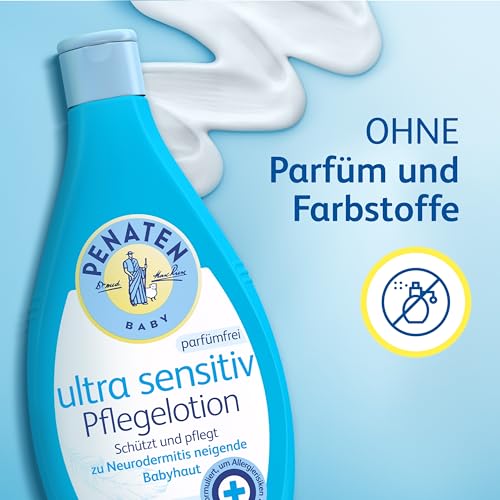 PENATEN Ultra Sensitiv Pflegelotion parfümfrei 400ml, ohne Farbstoffe formulierte Baby Bodylotion für die Pflege zu Neurodermitis neigender Babyhaut, Körperlotion speziell für Neugeborene entwickelt 3