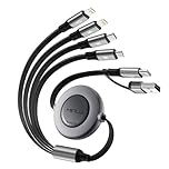 Minlu 6-in-1 Retractable USB Cable, Multi Charger Cable [4ft/1.2m] USB-A/USB-C Multi Charging Cable with Lightning Data Sync, Retractable Charging Cable for Android Galaxy,iPhone,Huawei,PS5,Switch