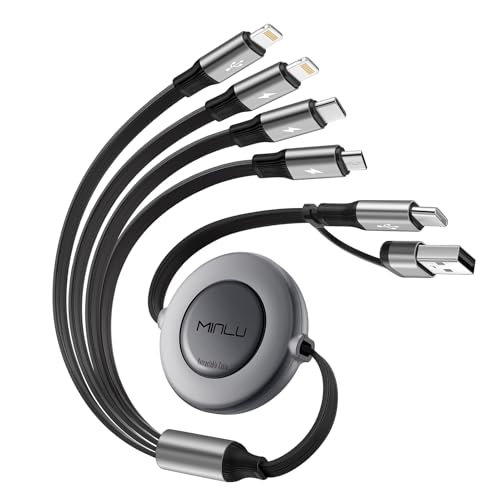 Minlu Multi USB Kabel, 6 in 1 Einziehbares Multi Ladekabel mit Datenübertragung [4A 1.2M] 4 in 2 USB A/C Ladekabel Schnellladekabel mit Micro/Typ C/Lightning für iPhone,Android,Galaxy,Tablet