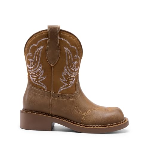 DREAM PAIRS Cowboy Cowgirl Boots for Women, Round Toe Embroidered Mid Calf Western Boots for Work, Country Concerts, Rodeos, Casual Outings3