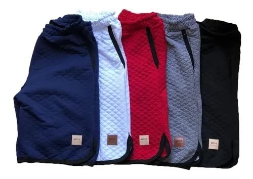 Kit com 5 bermudas short moletom matelassê Polo Fish (G, AZUL - BRANCO - VERMELHO - CINZA - PRETO)