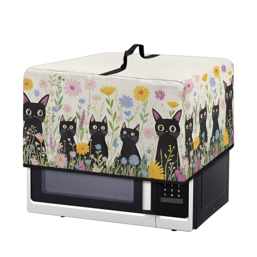 Image of Countertop Oven Cover Protective Toaster Oven Dust Cover Decorative Small Kitchen Appliance Protector for Countertop Decor, L, Cartoon Black Cat Daisy Flower