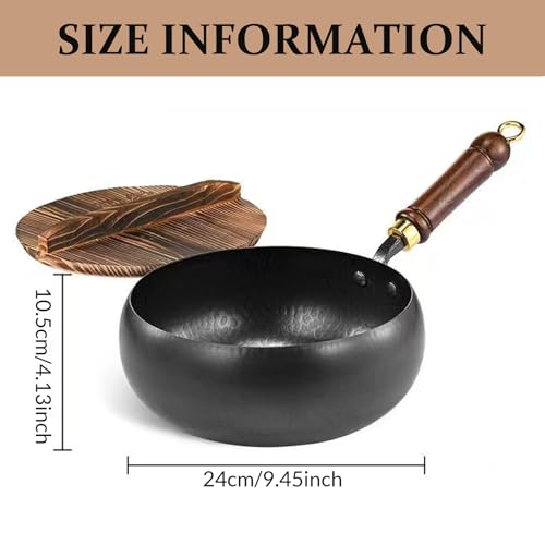 Wok con tapa de madera 9.45 pulg hierro sin recubrimiento miniatura 2