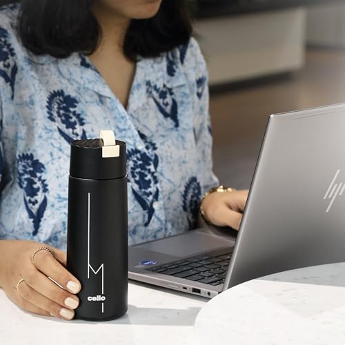 Image of Cello Duke Insulated Stainless Steel Flask 365ml, Black | Double Wall Insulated 24 Hours Hot or Cold Thermos Thermosteel Flask Water Bottle for Office School Gym Hiking Trekking & Travel