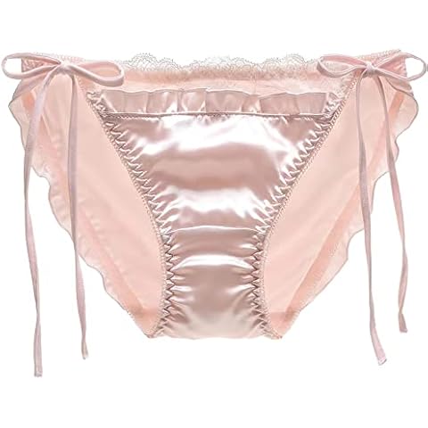 ZooChest Women's Silk Lace Panties Briefs Sexy Satin Knickers Lace Trim Thong Lingerie G String Underwear Panty Lady Low Rise Tie Up Mulberry Silk Underpants Cover