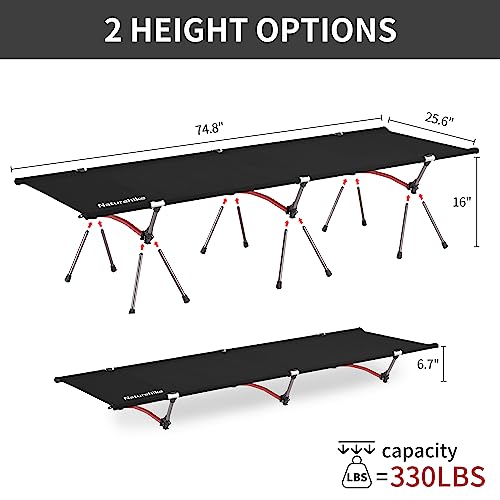 Naturehike Armywild Camping Cot With Leg Extenders, Ultralight Folding Backpacking Cot, Supports 330Lbs, Portable Camping Bed For Camping Hiking Travel Home #TOP4