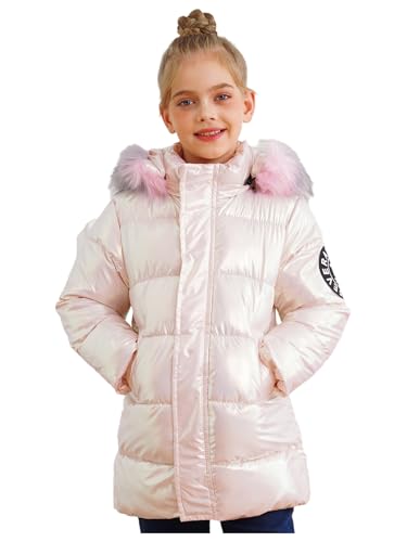 CHICTRY Kids Girls Metallic Hooded Puffer Jacket Winter Warm Long Coat Stand Collar Outerwear