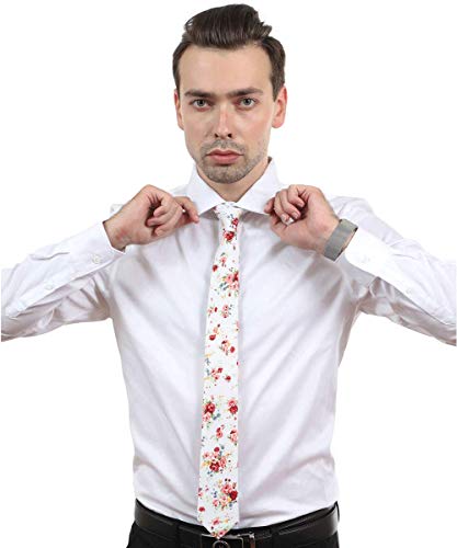 Image of JESLANG Men's Cotton Printed Floral Tie 2.56 inch Skinny Narrow Necktie Various Designs