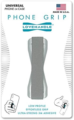 LOVEHANDLE Phone Grip for Most Smartphones and Mini Tablets, Metallic Silver Colored Elastic Strap with Metallic Silver Base, LH-01-SolidSilver