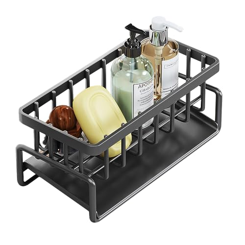 SMYJDMM Kitchen Sink Organiser - Dishcloth Hanger, Sink Caddy Organizer with Self Draining Tray for Kitchen and Bathroom (Black)