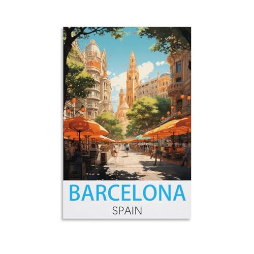 HWJJUII Posters de voyage vintage sur toile de Barcelone, Espagne, 30 x 45 cm, affiches murales et art imprimé moderne pour chambre à coucher