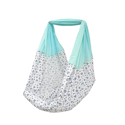 Image of Cotton New Born Baby Swing Cradle (Jhula) | Bismark Cradle with Mosquito Net | Weight Capacity Up to 20Kg | Age from 0-12 Months | Cradle Set (Blue Emily)