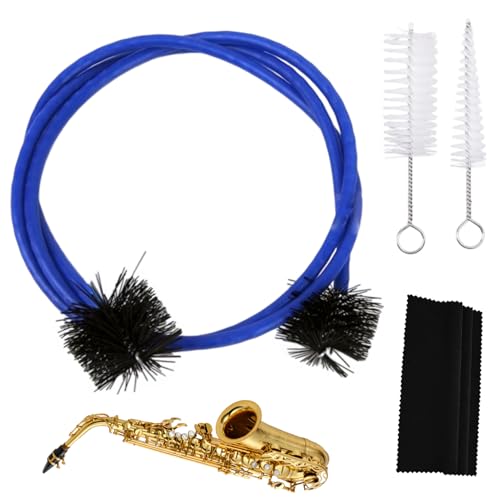 Kit Pulizia Tromba 4 Pezzi, con Spazzola Flessibile, Spazzola per Bocchino, Spazzola per Pistoni e Panno, per Tromba, Corno, Euphonium, Tuba e Strumenti a Fiato in Ottone