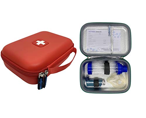 86NEURONS - The Original Asthma Inhaler Travel case and Medicine Bag. Insulated Hard case. Use for Asthma Allergy meds for Kids and Adults. Fits Inhaler Spacer epipen mask Medication (red)