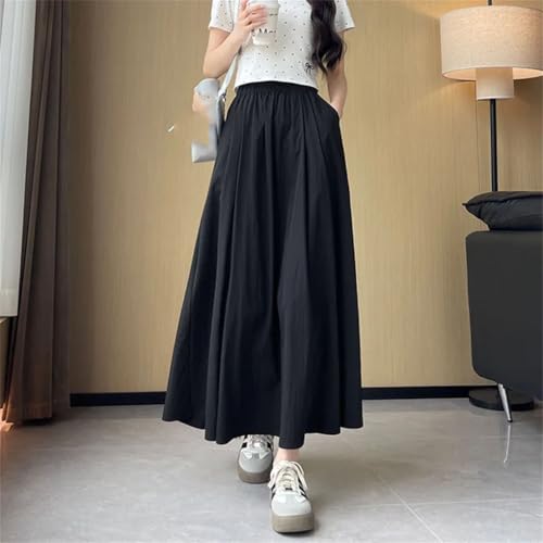 Women Long Skirts Korean Elastic High Waist with Pockets Maxi Skirts4