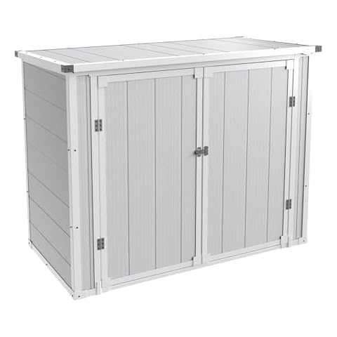 UDPATIO 41 Cu.Ft Horizontal Storage Shed Outdoor, Weatherproof Resin Storage Shed with Floor Thickened, Gas Spring, Lockable Doors for Trash Can Storage, Tools, Lawn Mower, for Patio,（Light Grey） Cover