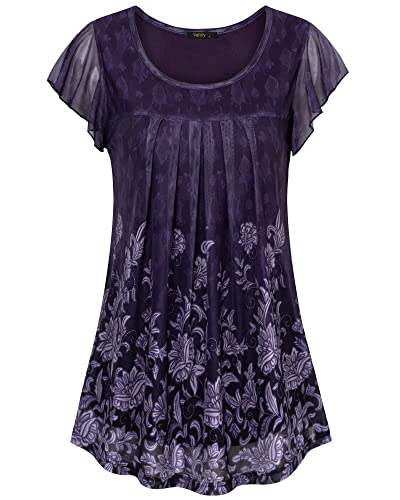 Vafoly Damen Falten Kurzarm Tunika Top für Frauen Sommer Casual Bluse...