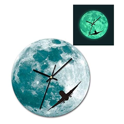 BLLJQ Wall Clock, Creative Luminous Wall Clock 30Cm Luminous Moon Wall Clock Illuminated Wall Clock Acrylic Decorative Wall Clock Ultra-Thin Battery Powered Cover