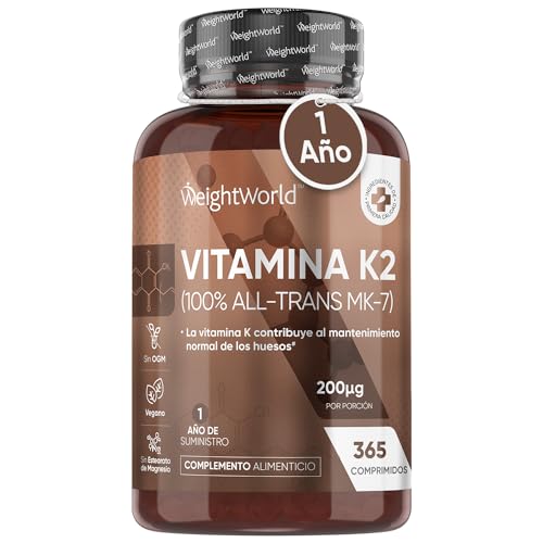 Vitamina K2 (100% ALL-TRANS MK-7), Alta Potencia de 200μg, 365 Comprimidos Veganos para 1 Año de Suministro - Mantenimiento Normal de los Huesos - Forma Más Pura de Vitamina K2 la Menaquinona, Sin OGM