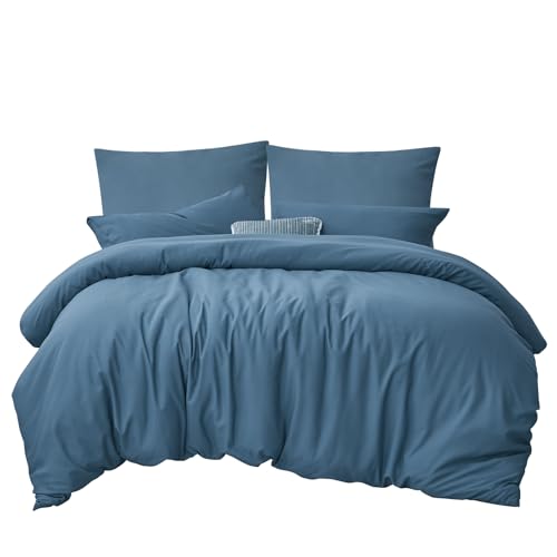 RUIKASI Bettwäsche 200x200 Blau 3teilig - Denim Blau Mikrofaser Bettwäsche-Sets Oeko-TEX… – Ansicht 1