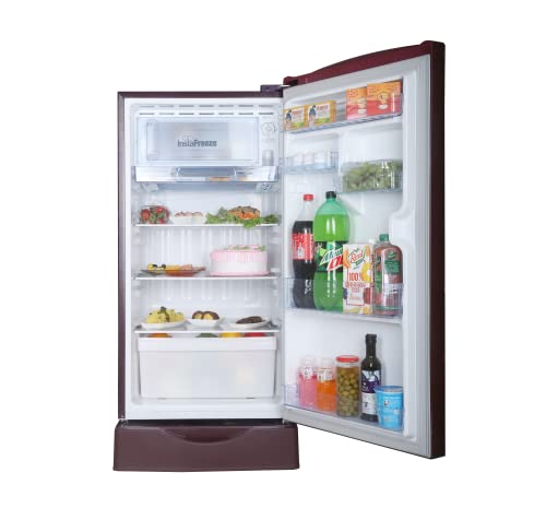 Image of Lloyd 200 L 4 Star Base Stand Inverter Direct Cool One Door Refrigerator Freezer on top (GLDF214SGWS1PB, Gardenia Wine, 2022 Model)