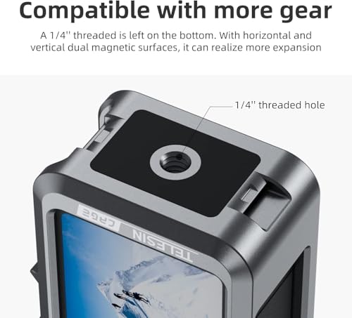 Image of TELESIN Aluminum Cage Metal Case for DJI Action 3 /4 Camera, Protective Frame & Housing Fits with ND CPL Lens Filter, Skeleton Sleeve with 1 /4 Cold Shoe for Microphone & Video Light
