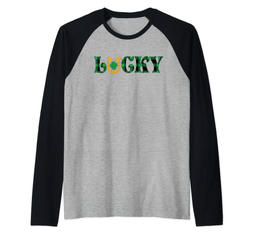 Lucky Plaid Horseshoe St Patricks Day Irish Pretty Mom Camiseta Manga Raglan
