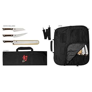 Shun Cutlery Kanso 4 Piece BBQ Knife Set, Kitchen Knife Set with Knife Roll, Includes 5″ Asian Multi-Prep Knife, 6.5″ Boning/Fillet Knife, and 12″ Brisket Knife, Handcrafted Japanese Kitchen Knives