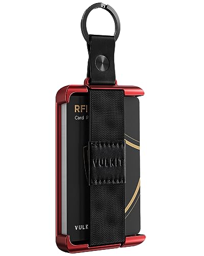 VULKIT Minimalist Slim Wallet For Men Front Pocket Alumimum Credit Card Holder Wallet With RFID/NFC Blocking Cards Red